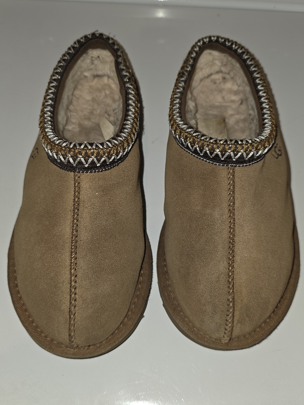 UGG Tasman Women's Chestnut Suede Slip-On Slippers with Shearling Trim